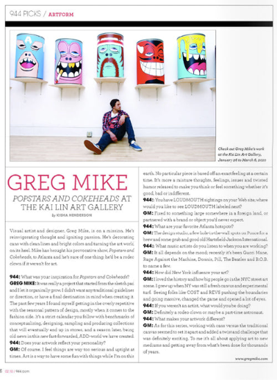 Artform article of Greg Mike Popstars and Cokeheads at The Kai Lin Art Gallery